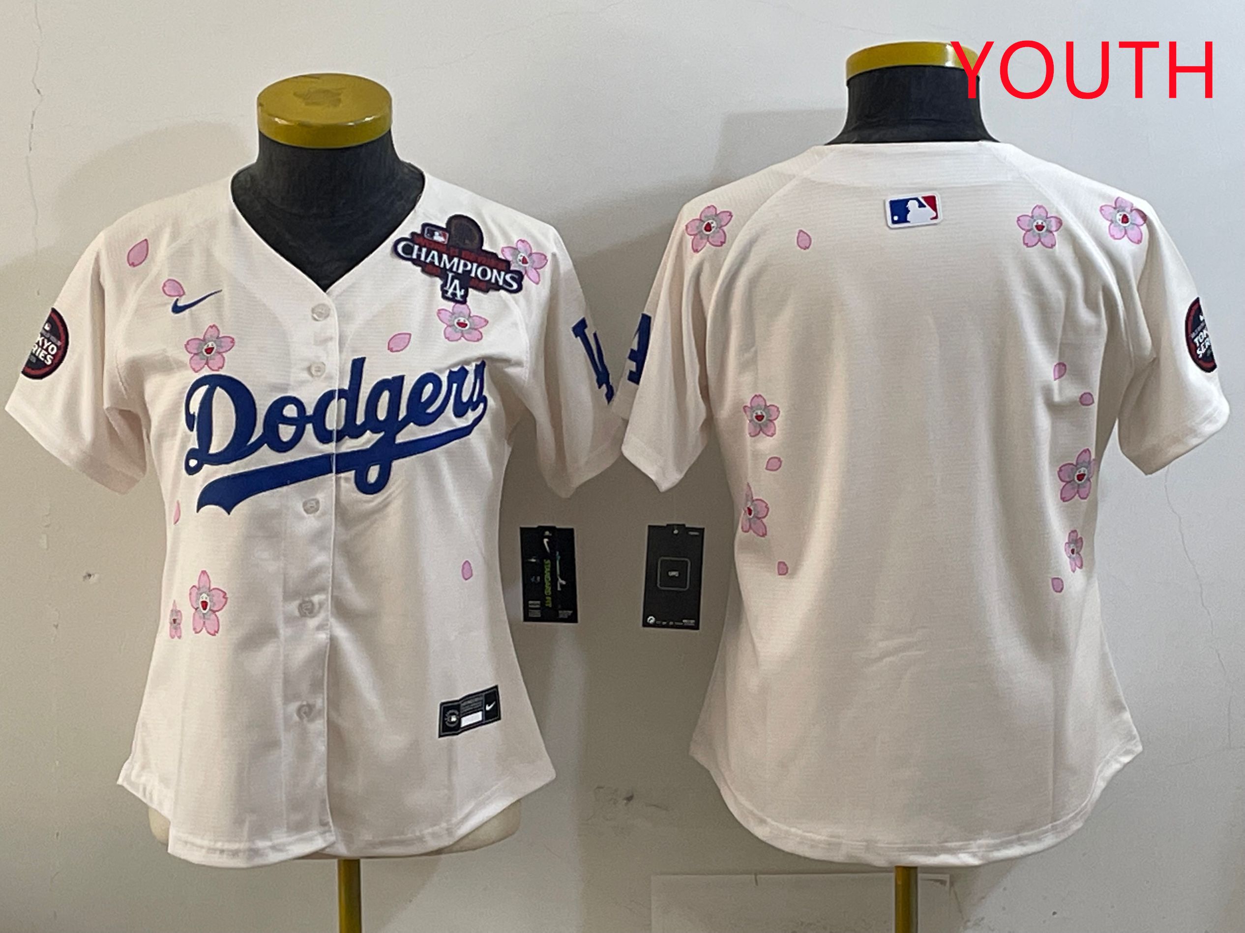 Youth Los Angeles Dodgers Blank Cream Sakura Edition 2025 Nike MLB Jersey style 2